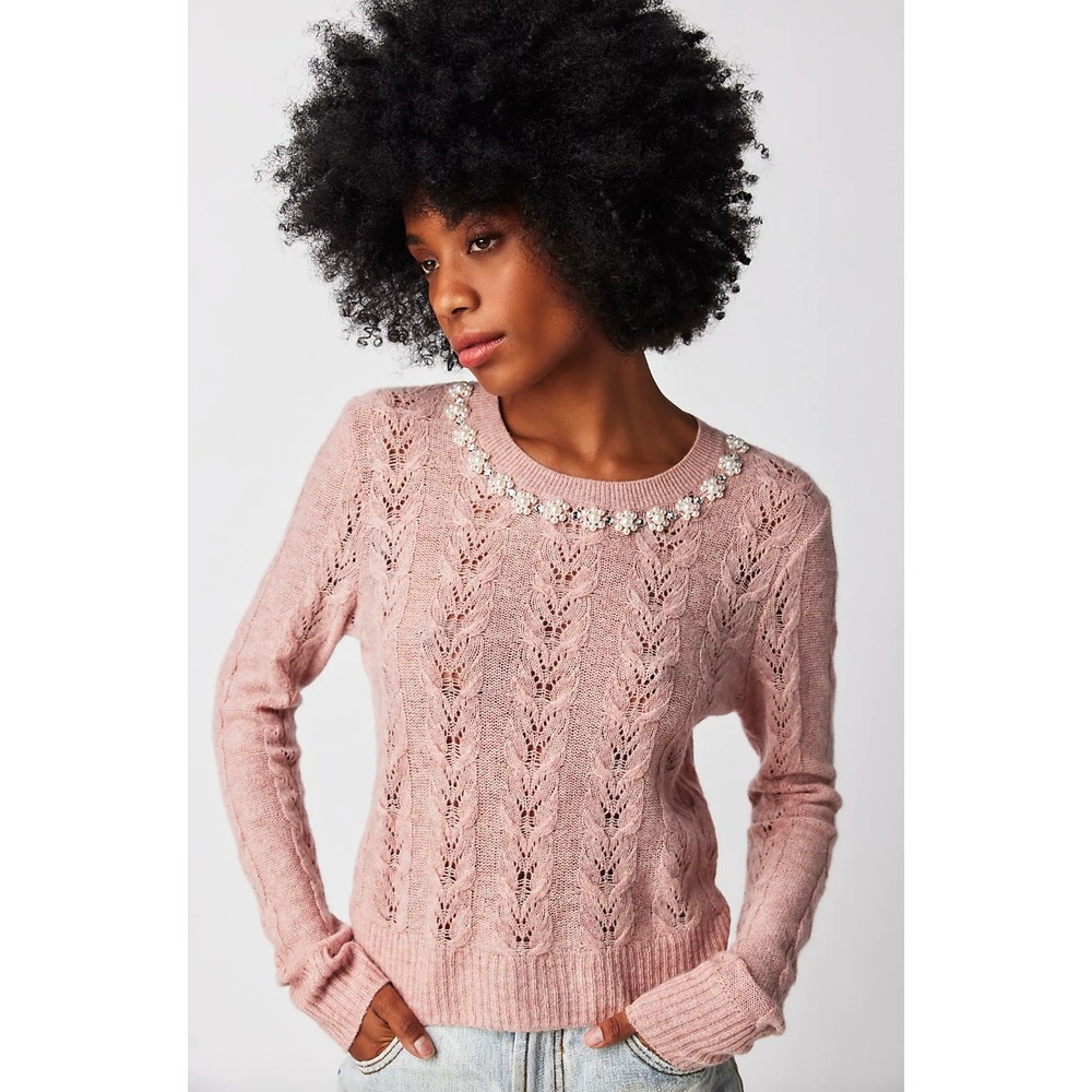 NWT LoveShackFancy Linus Pullover Sweater in Raspberry Cream Wool Cashmere Small